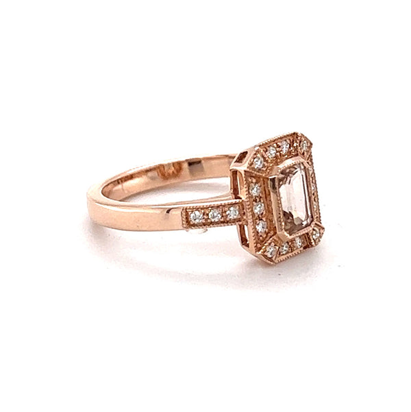 Morganite & Diamond Octagonal Cluster Ring 9ct Rose Gold