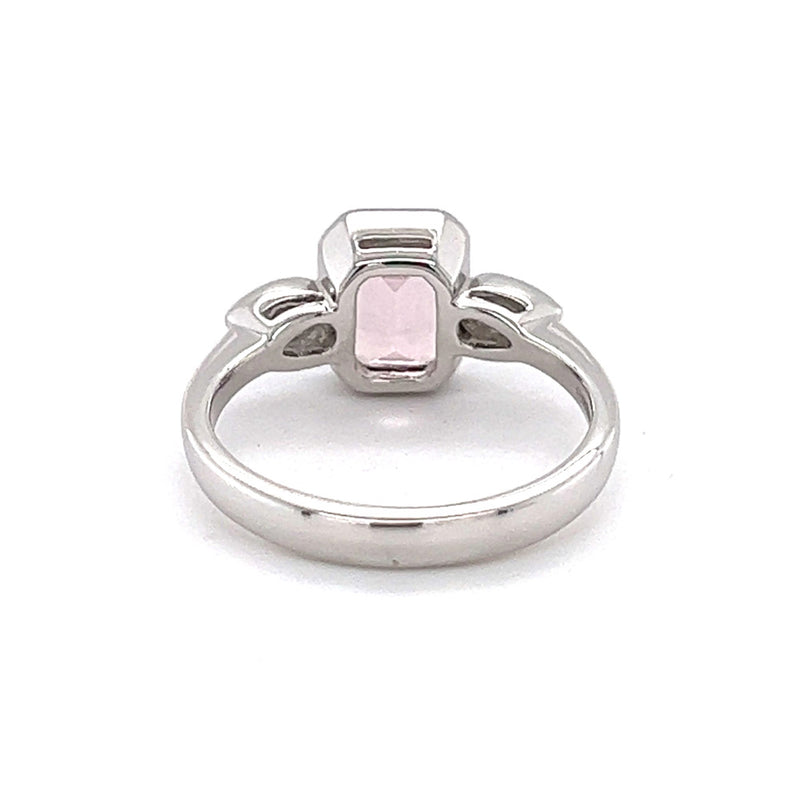 Pink Morganite & Diamond Octagonal Trilogy Ring 9ct White Gold rear