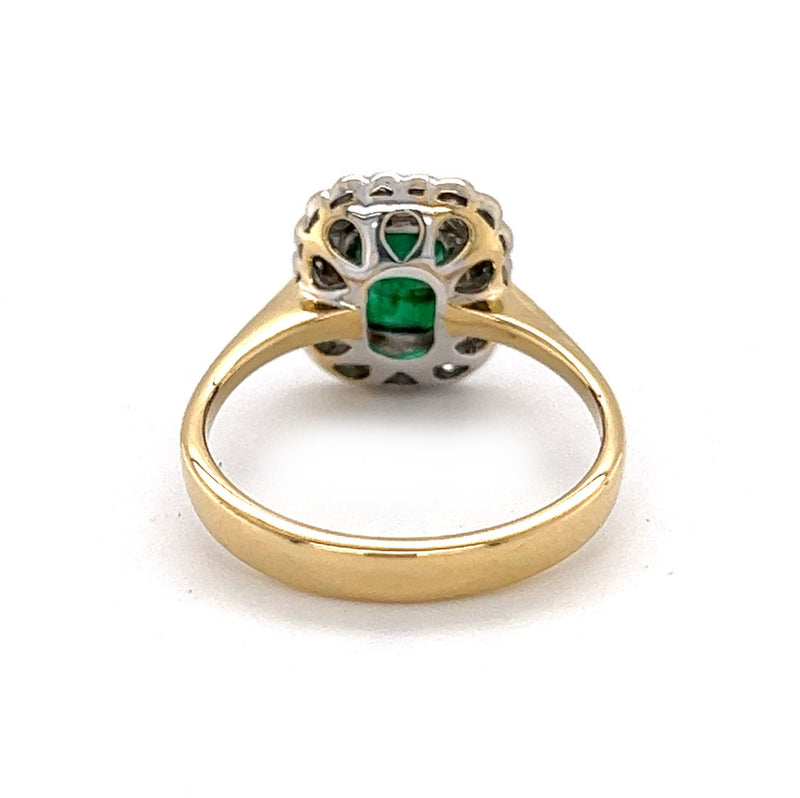 Emerald & Diamond Octagonal Cluster Ring 18ct Yellow Gold rear
