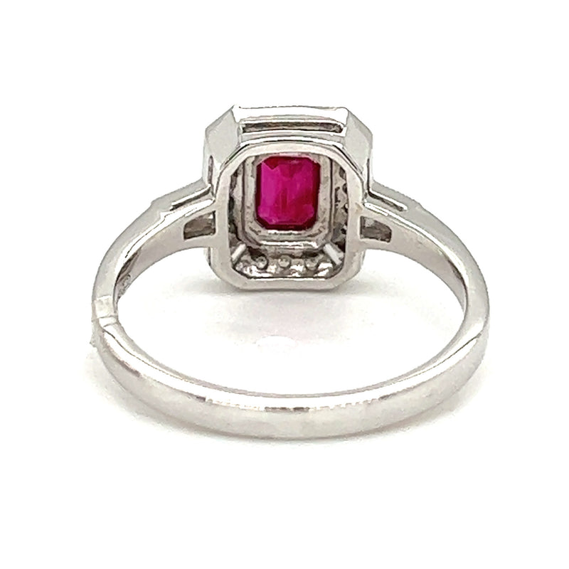 Ruby & Diamond Octagonal Cluster Ring 18ct White Gold rear