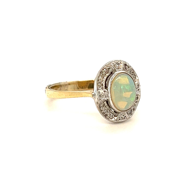 Opal & Diamond Vintage Style Ring 9ct Gold 2