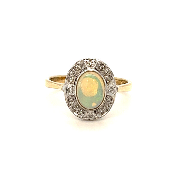 Opal & Diamond Vintage Style Ring 9ct Gold
