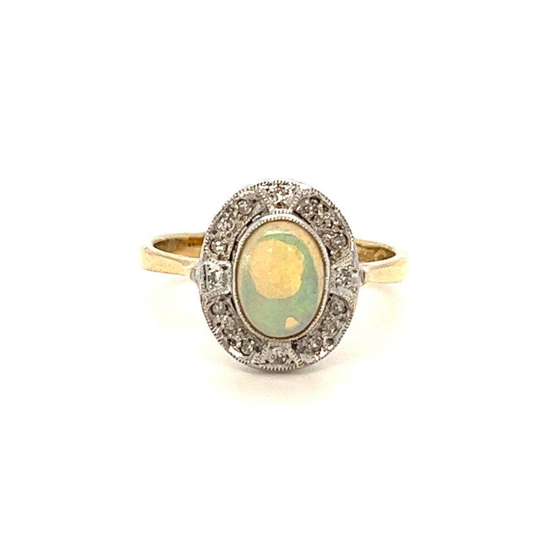 Opal Diamond Vintage Style Ring 9ct Gold Striacroft Jewellers