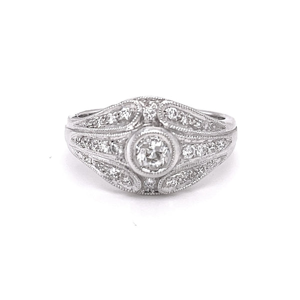 Diamond Art Deco Style Ring 18ct White Gold front