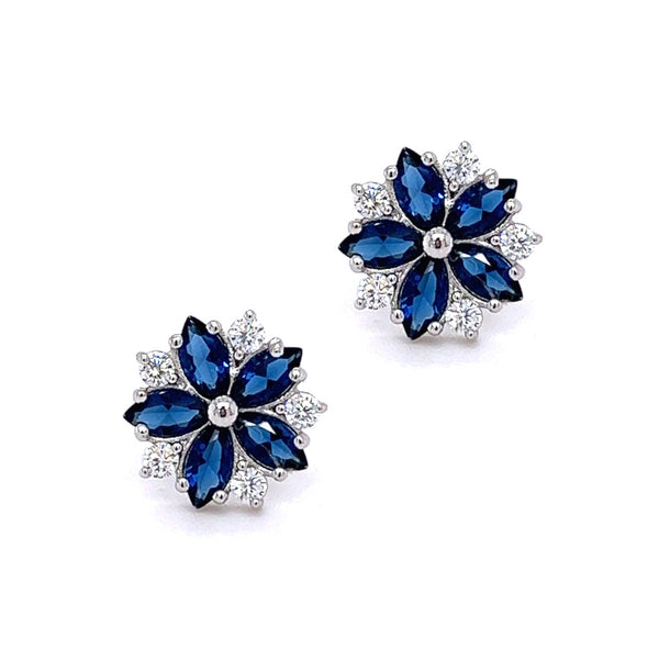 Sterling Silver Blue & White CZ Cluster Earrings