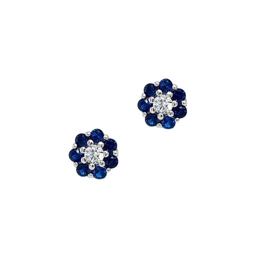 Sterling Silver Blue & White CZ Daisy Cluster Earrings