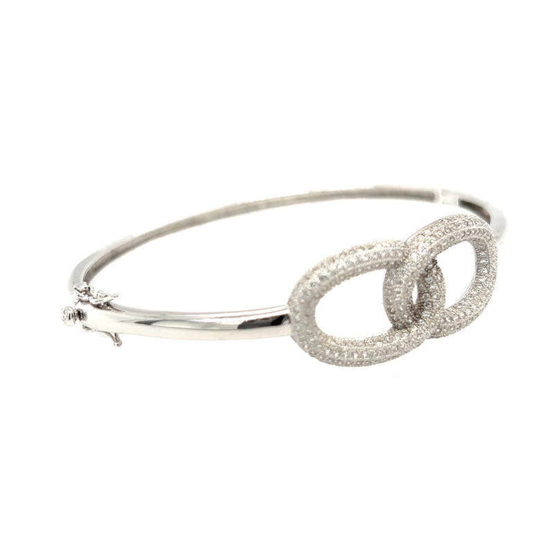 Sterling Silver Double Hoop Pave CZ Bangle