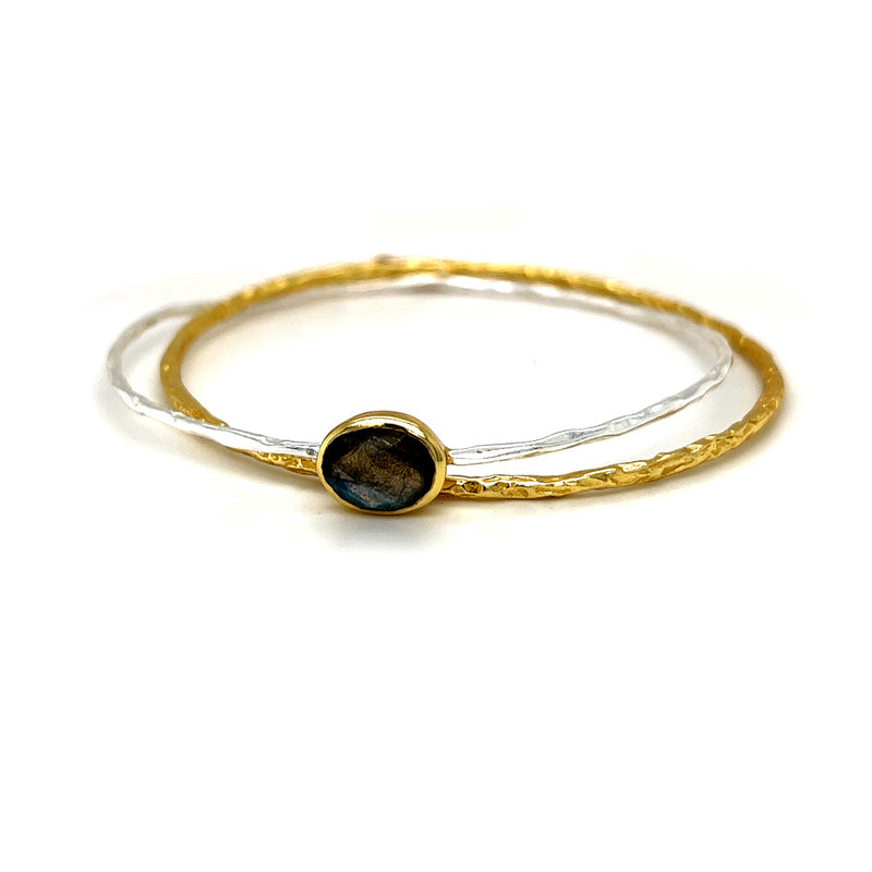 Sterling Silver & 14ct Gold Plated Labradorite Double Stacker Bangle