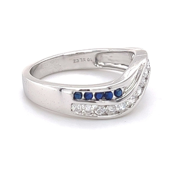 Sterling Silver Blue & White Cubic Zirconia Wave Ring side