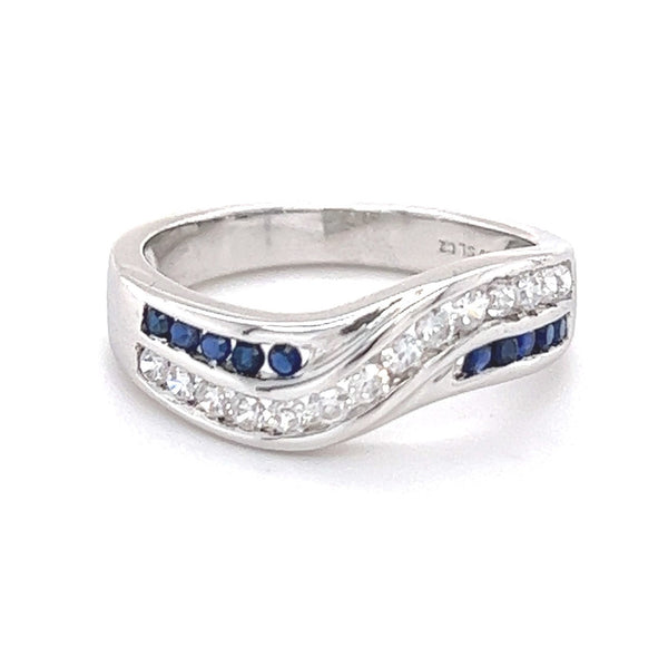 Sterling Silver Blue & White Cubic Zirconia Wave Ring