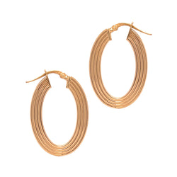 9ct Yellow Gold Oval Ribbed Creole Earrings