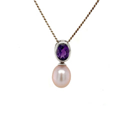 Sterling Silver Amethyst & Pearl Necklace