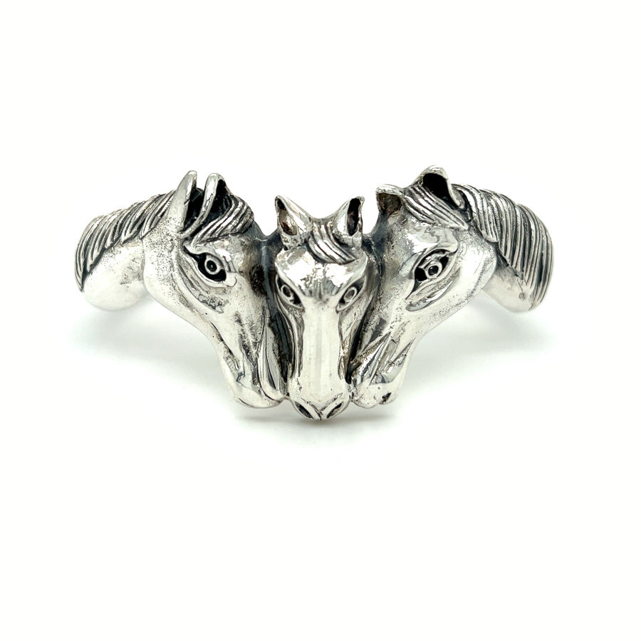Silver Three Horse Head Bangle