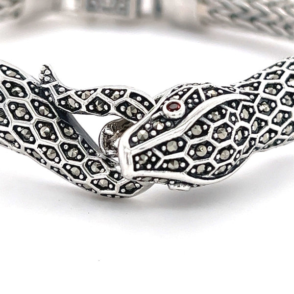 Silver Marcasite Snake Head Bracelet close up