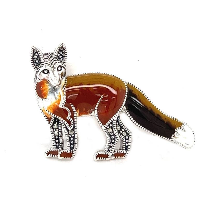 Sterling Silver Enamel Fox Brooch