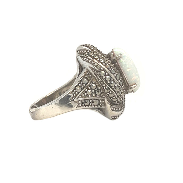Silver Marcasite & Cultured Opal Dress Ring side