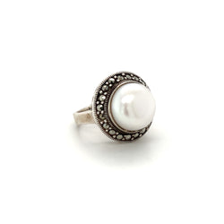 Silver Marcasite & Pearl Ring