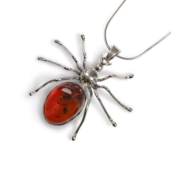 Henryka Handmade Spider Necklace in Silver and Amber