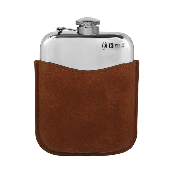 Pewter Hip Flask 6oz with Leather Pouch PLF02