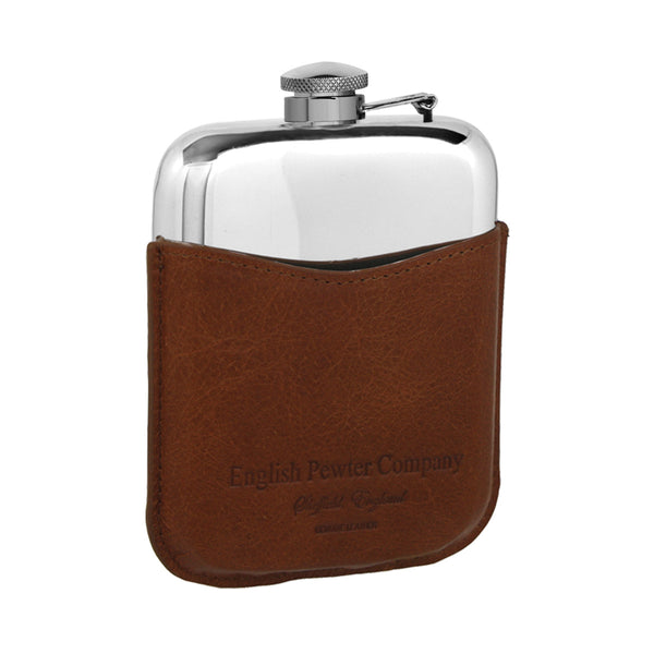 Pewter Hip Flask 6oz with Leather Pouch PLF02 back