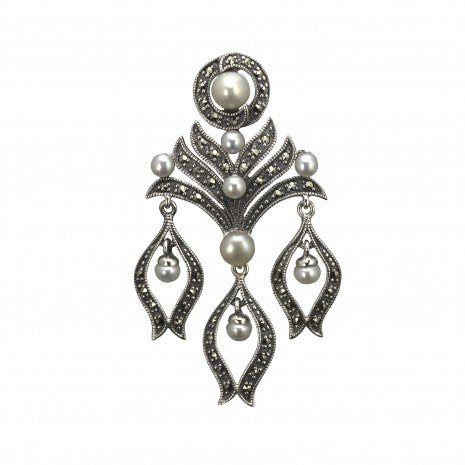 Silver Pearl & Marcasite Brooch PMPB019PRL