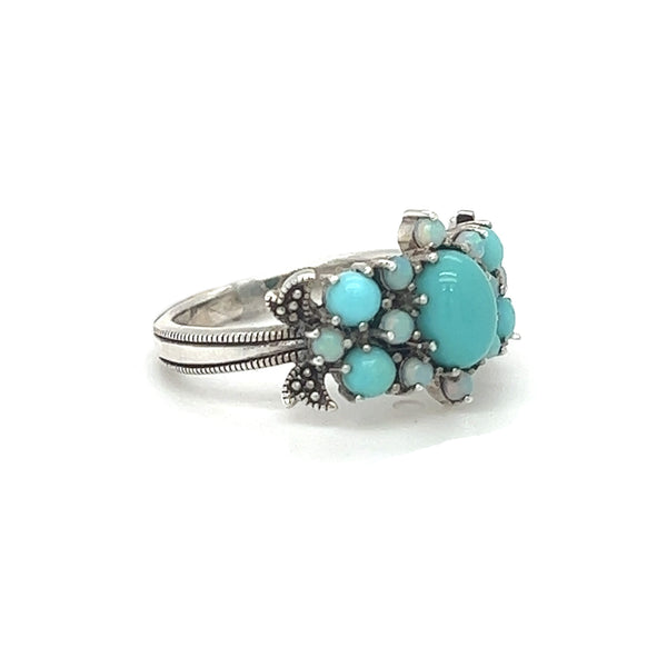 Silver Turquoise & Opal Cluster Ring