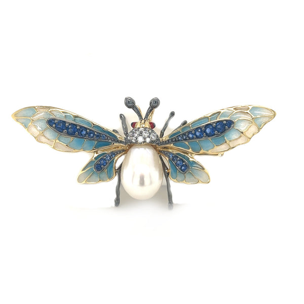 Butterfly Gold Plated Silver & Enamel Brooch & Pendant