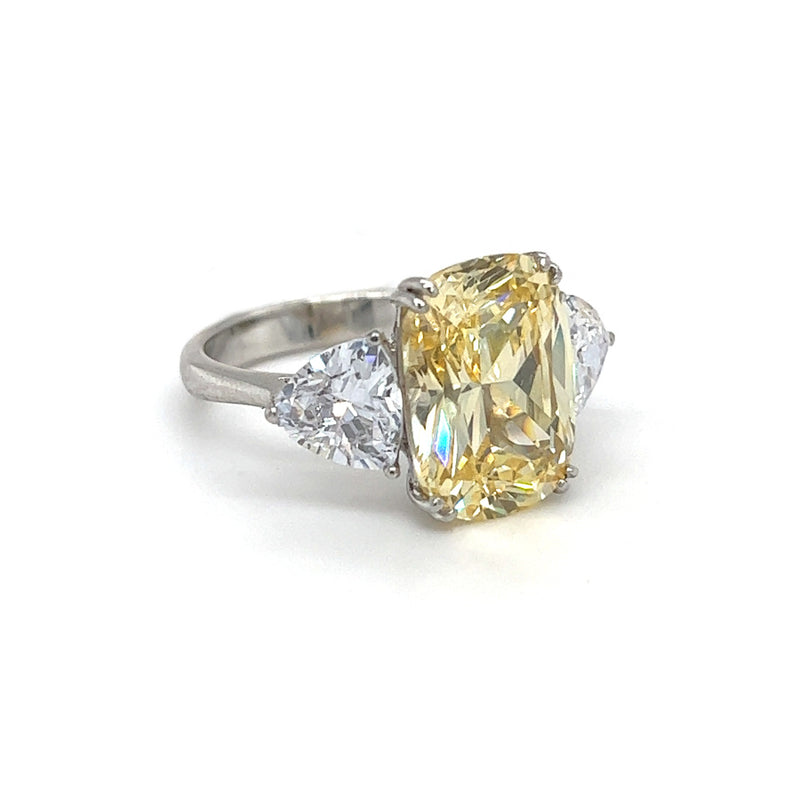 Sterling Silver Canary & White CZ Trilogy Ring side