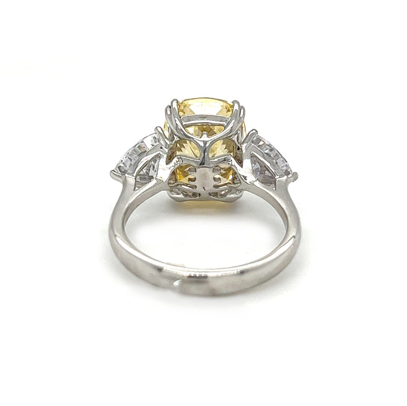 Sterling Silver Canary & White CZ Trilogy Ring rear