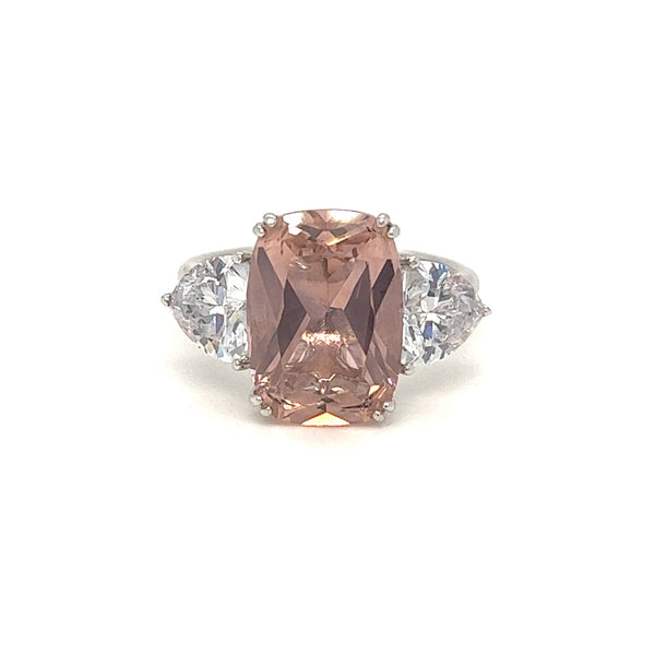 Sterling Silver Pink & White CZ Trilogy Ring