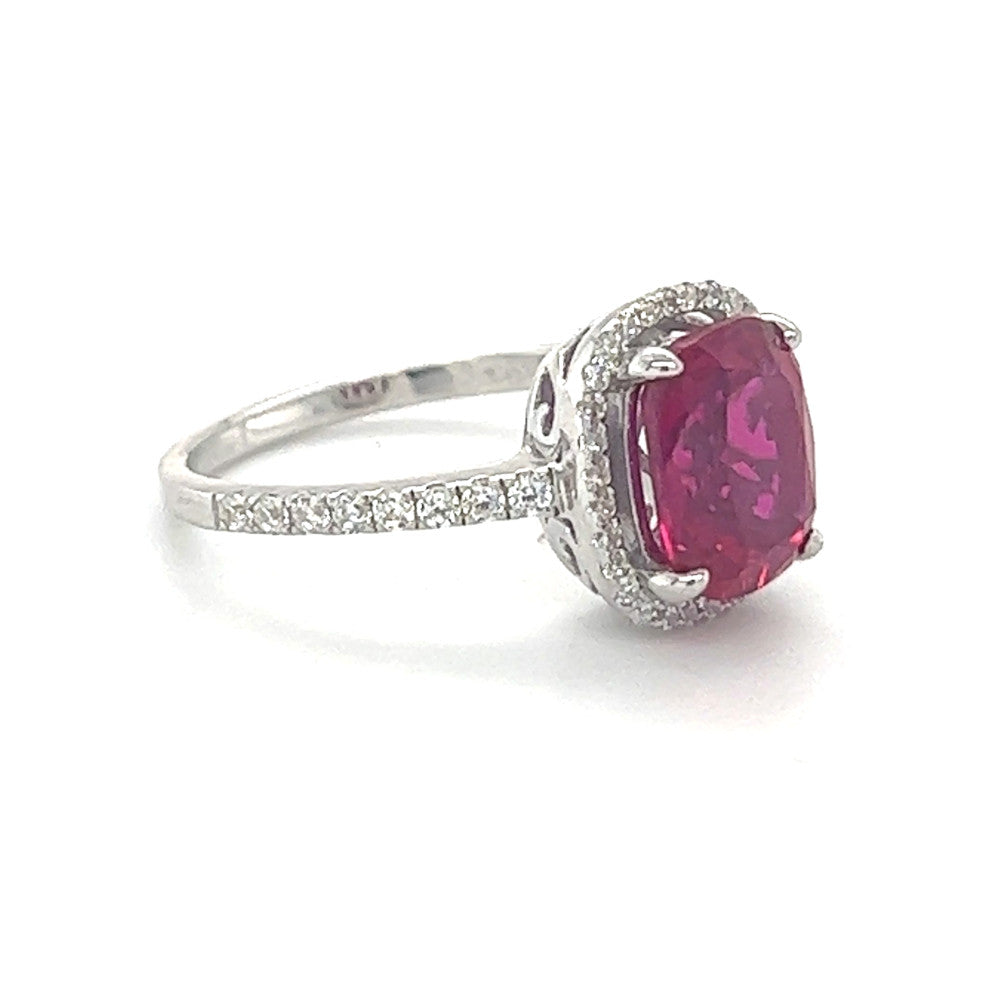 Silver Red & White CZ Halo Ring