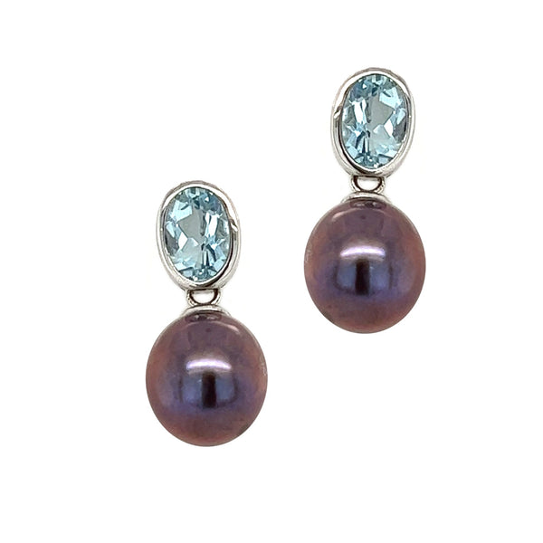 Sterling Silver Blue Topaz & Pearl Earrings