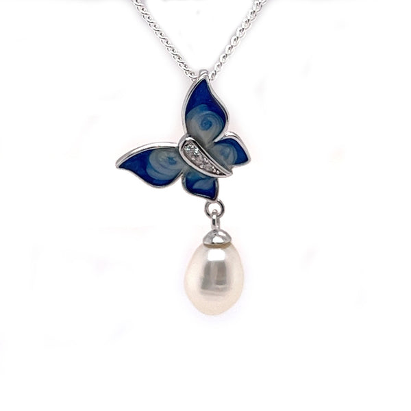 Sterling Silver Butterfly Pearl Pendant