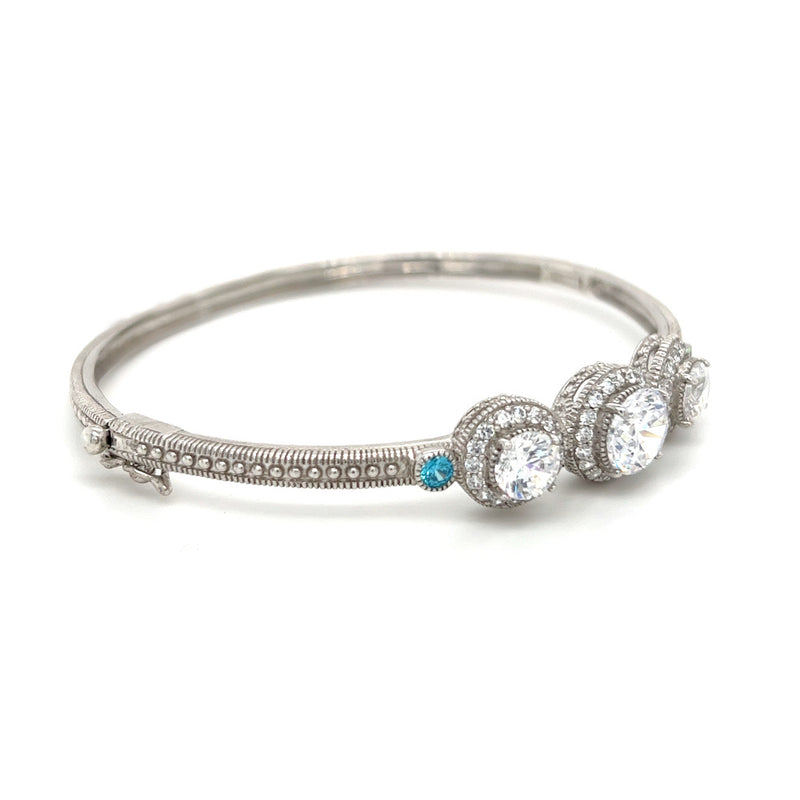 Sterling Silver Trilogy Halo Cubic Zirconia Bangle