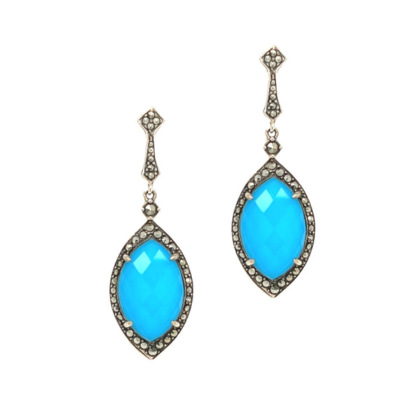 Silver Marcasite Turquoise & Rock Crystal Drop Earrings