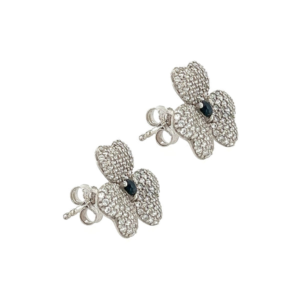 Silver Sapphire & Pave CZ Flower Earrings SIDE