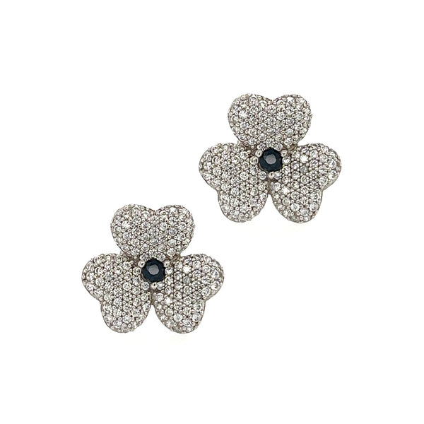 Silver Sapphire & Pave CZ Flower Earrings