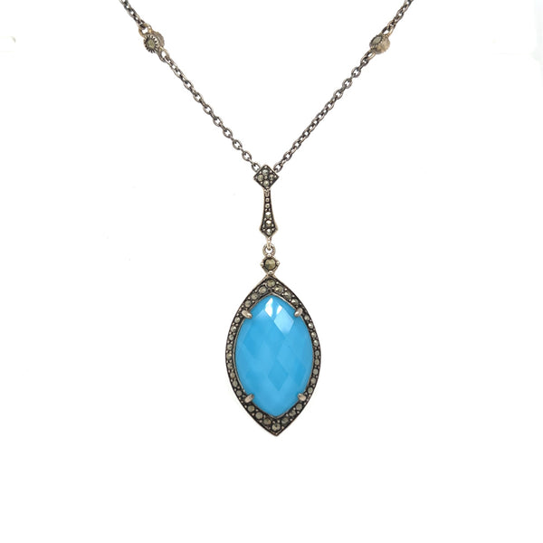 Silver Marcasite Turquoise & Rock Crystal Necklace