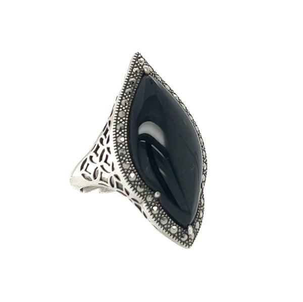 Silver Marcasite Onyx Dress Ring side