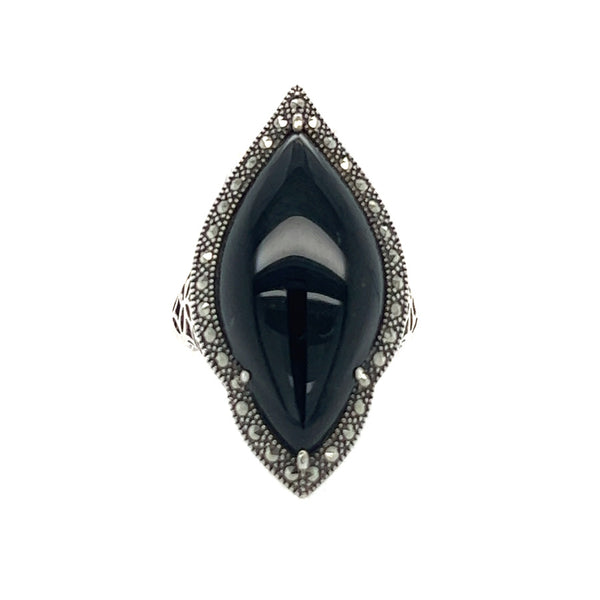 Silver Marcasite Onyx Dress Ring