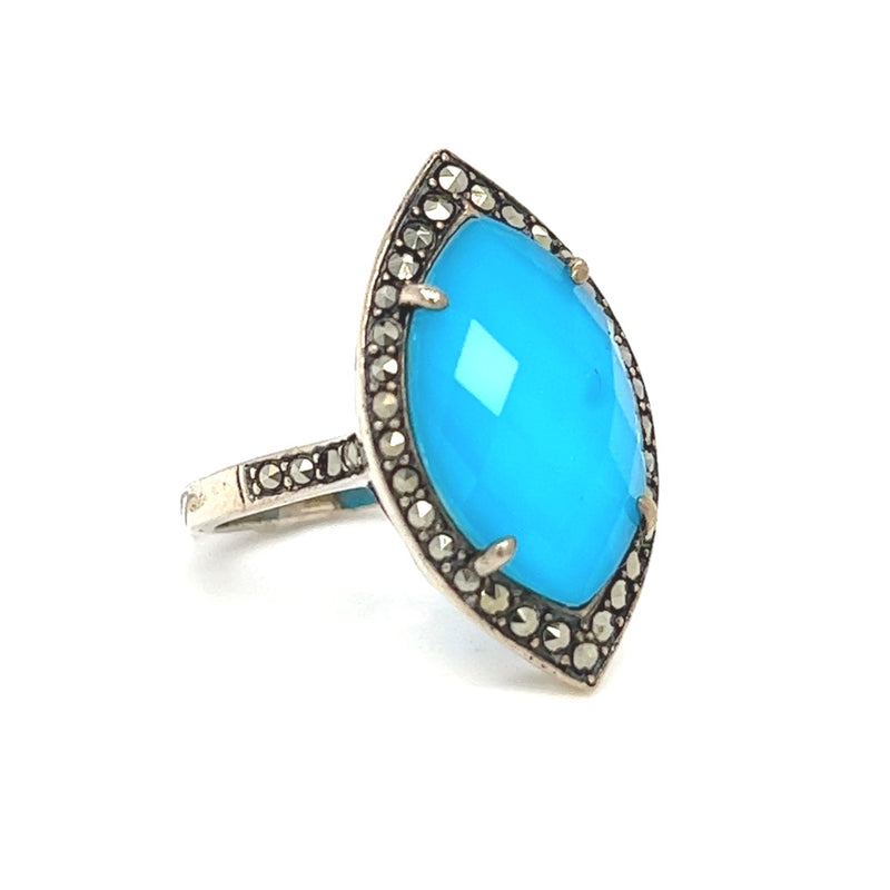 Silver Marcasite Turquoise & Rock Crystal Ring