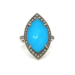 Silver Marcasite Turquoise & Rock Crystal Ring