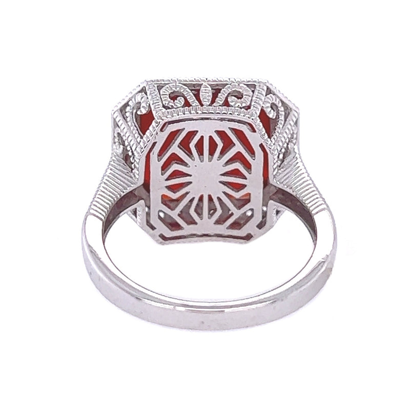 Silver Red Agate & White Topaz Cushion Ring rear