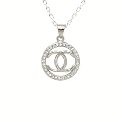 Sterling Silver 'Double C' CZ Necklace