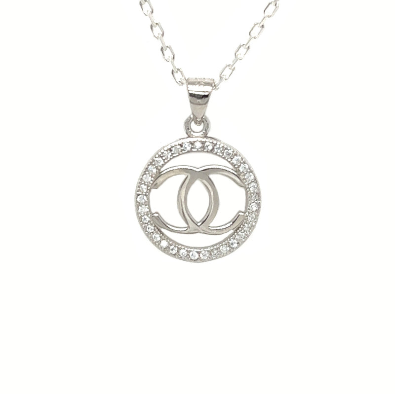 Sterling Silver 'Double C' CZ Necklace