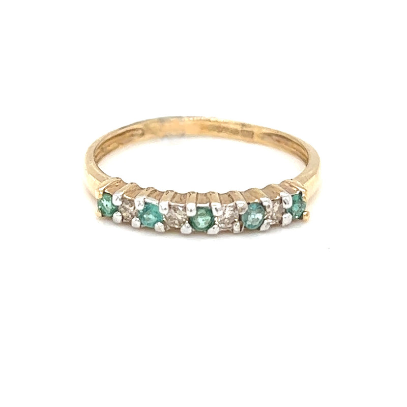 Emerald & Diamond 9 Stone Eternity Ring 9ct Yellow Gold