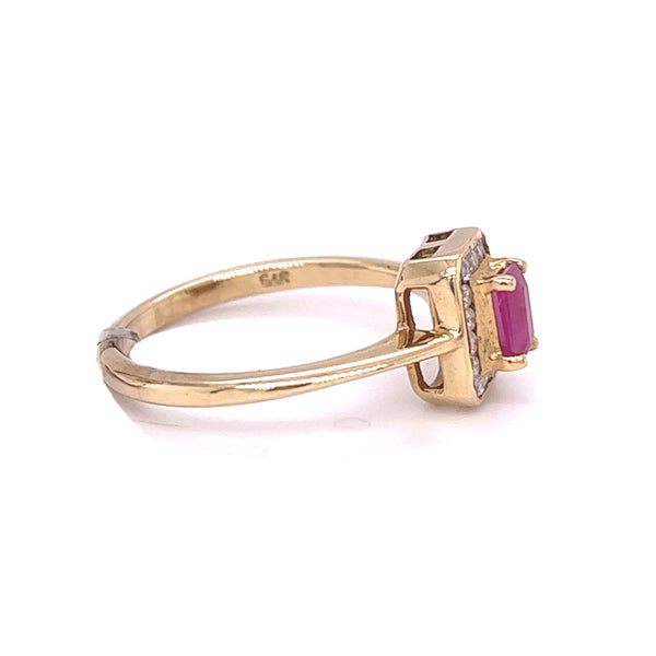 Ruby & Diamond Oblong Cluster Ring 9ct Gold side