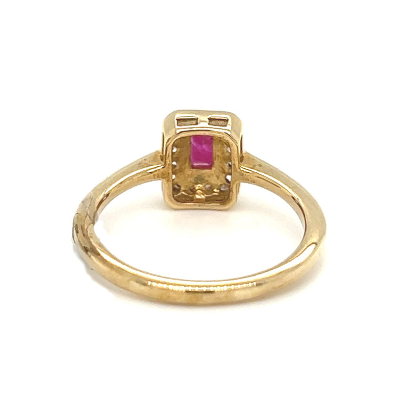 Ruby & Diamond Oblong Cluster Ring 9ct Gold rear