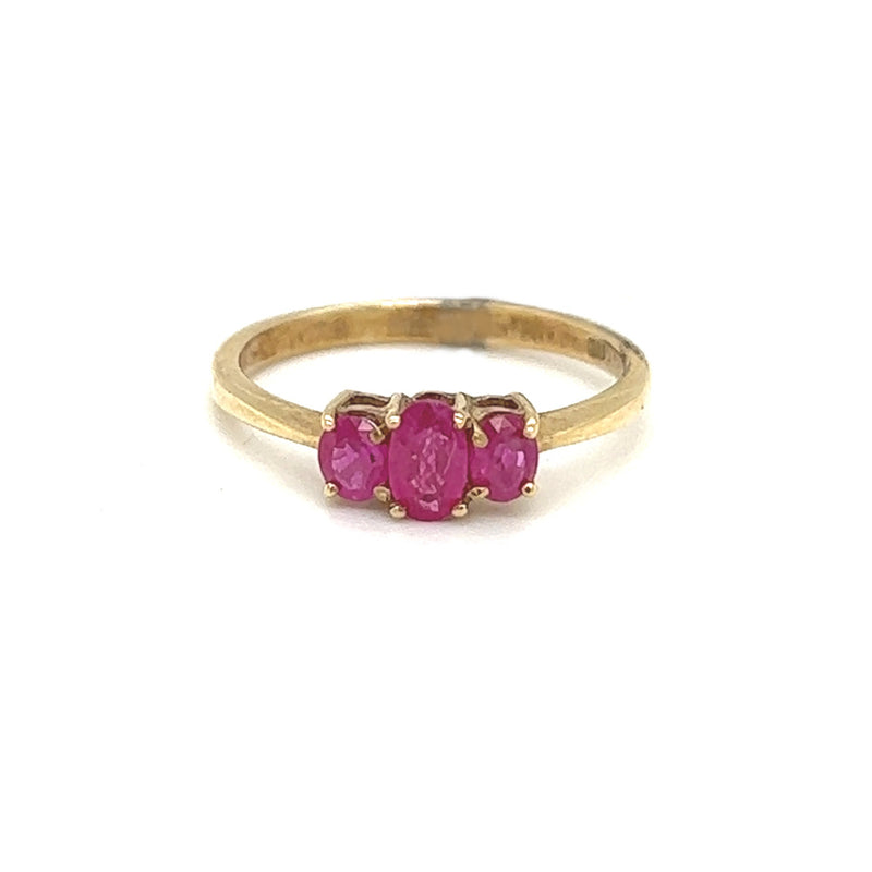 Ruby 3 Stone Ring 9ct Yellow Gold