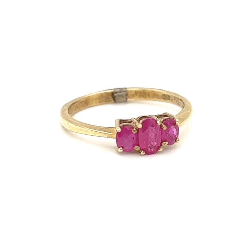 Ruby 3 Stone Ring 9ct Yellow Gold side